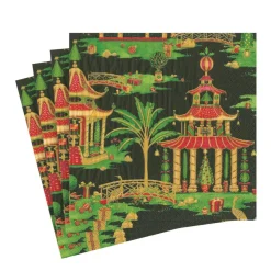 Christmas Pagodas Paper Luncheon Napkins in Black - 20 Per Package