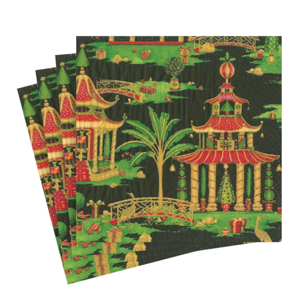 Christmas Pagodas Paper Luncheon Napkins in Black - 20 Per Package