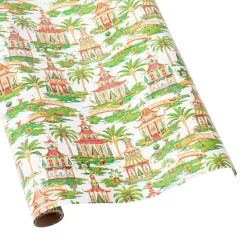 Christmas Pagodas Reversible Gift Wrapping Paper in White - 30" x 8' Roll