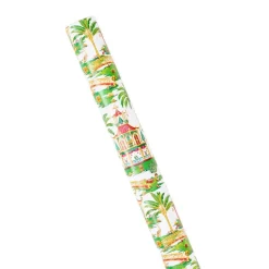 Christmas Pagodas Reversible Gift Wrapping Paper in White - 30