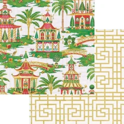 Christmas Pagodas Reversible Gift Wrapping Paper in White - 30