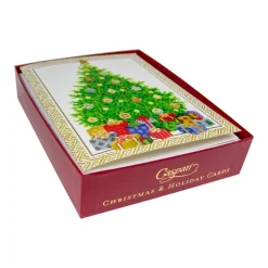 Christmas Tree with Ceramic Ornaments Large Boxed Christmas Cards - includes 15 cards & envelopes