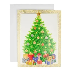 Christmas Tree with Ceramic Ornaments Large Boxed Christmas Cards - includes 15 cards & envelopes