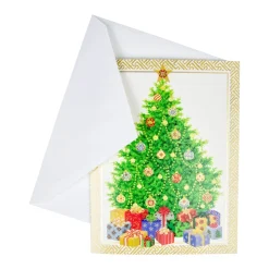 Christmas Tree with Ceramic Ornaments Large Boxed Christmas Cards - includes 15 cards & envelopes
