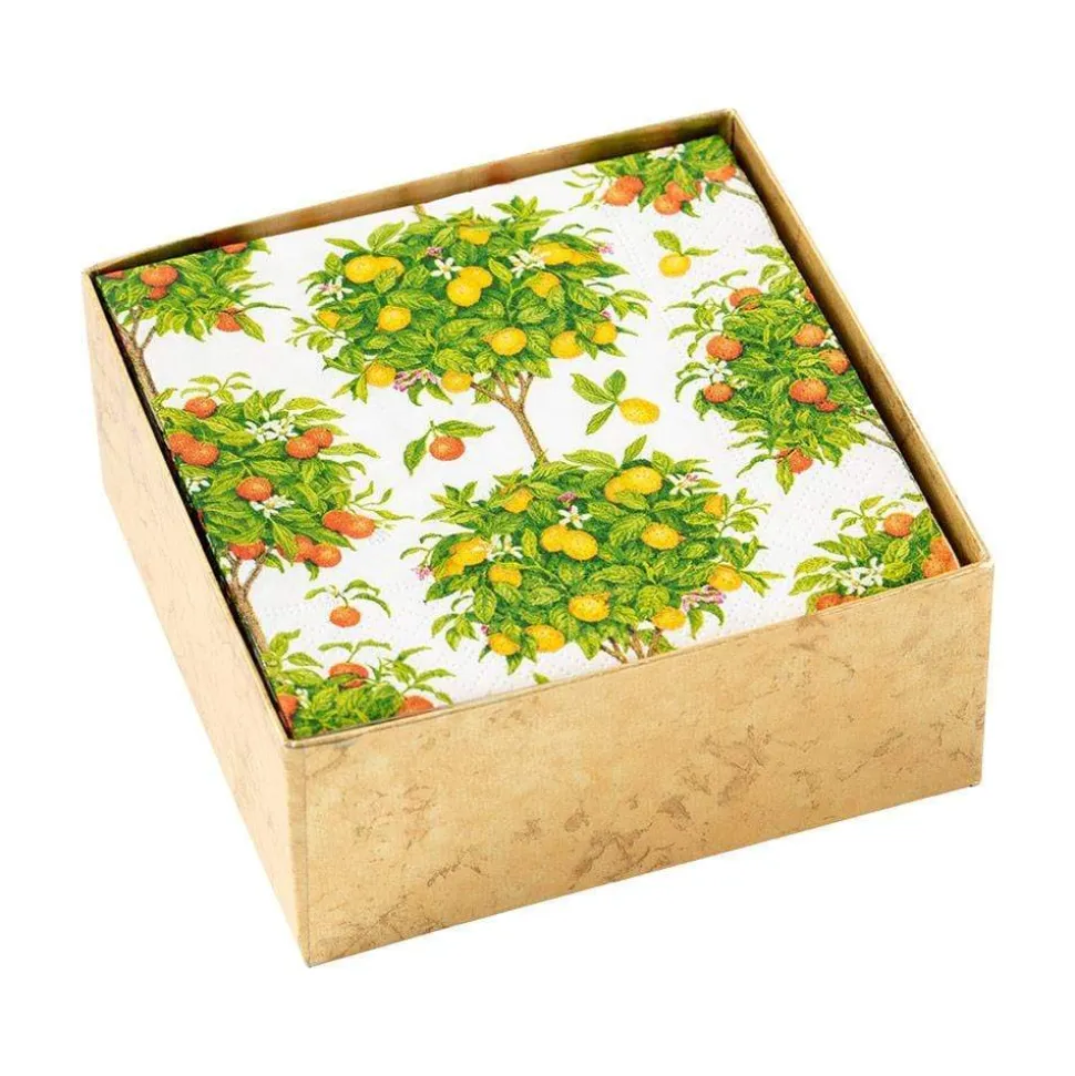 Citrus Topiaries Boxed Paper Cocktail Napkins in White - 40 Per Box
