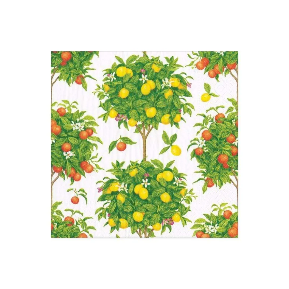 Citrus Topiaries Boxed Paper Cocktail Napkins in White - 40 Per Box