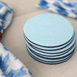 Classic Canvas Felt-Backed Coasters in Aqua - 8 Per Box