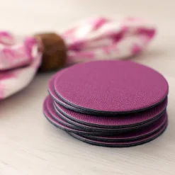 Classic Canvas Felt-Backed Coasters in Aubergine - 8 Per Box