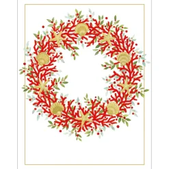 Coral And Shell Wreath Foil Classic Embossed Boxed Christmas Cards - includes 10 cards & envelopes