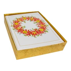 Coral And Shell Wreath Foil Classic Embossed Boxed Christmas Cards - includes 10 cards & envelopes