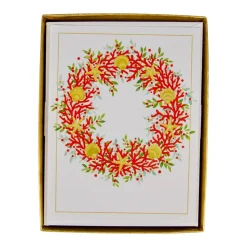 Coral And Shell Wreath Foil Classic Embossed Boxed Christmas Cards - includes 10 cards & envelopes