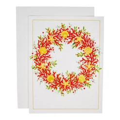 Coral And Shell Wreath Foil Classic Embossed Boxed Christmas Cards - includes 10 cards & envelopes