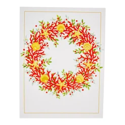 Coral And Shell Wreath Foil Classic Embossed Boxed Christmas Cards - includes 10 cards & envelopes