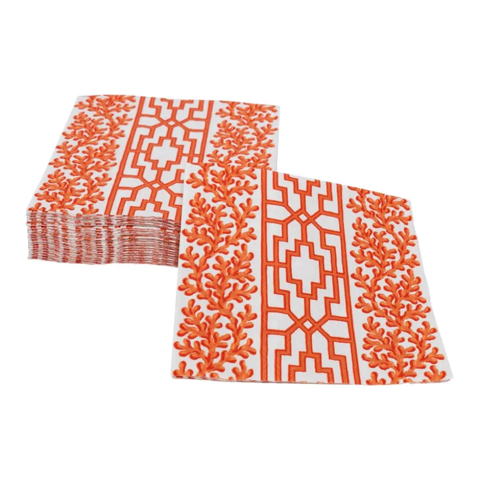 Coral And Trellis Coral Boxed Cocktail Napkins - 40 Per Box