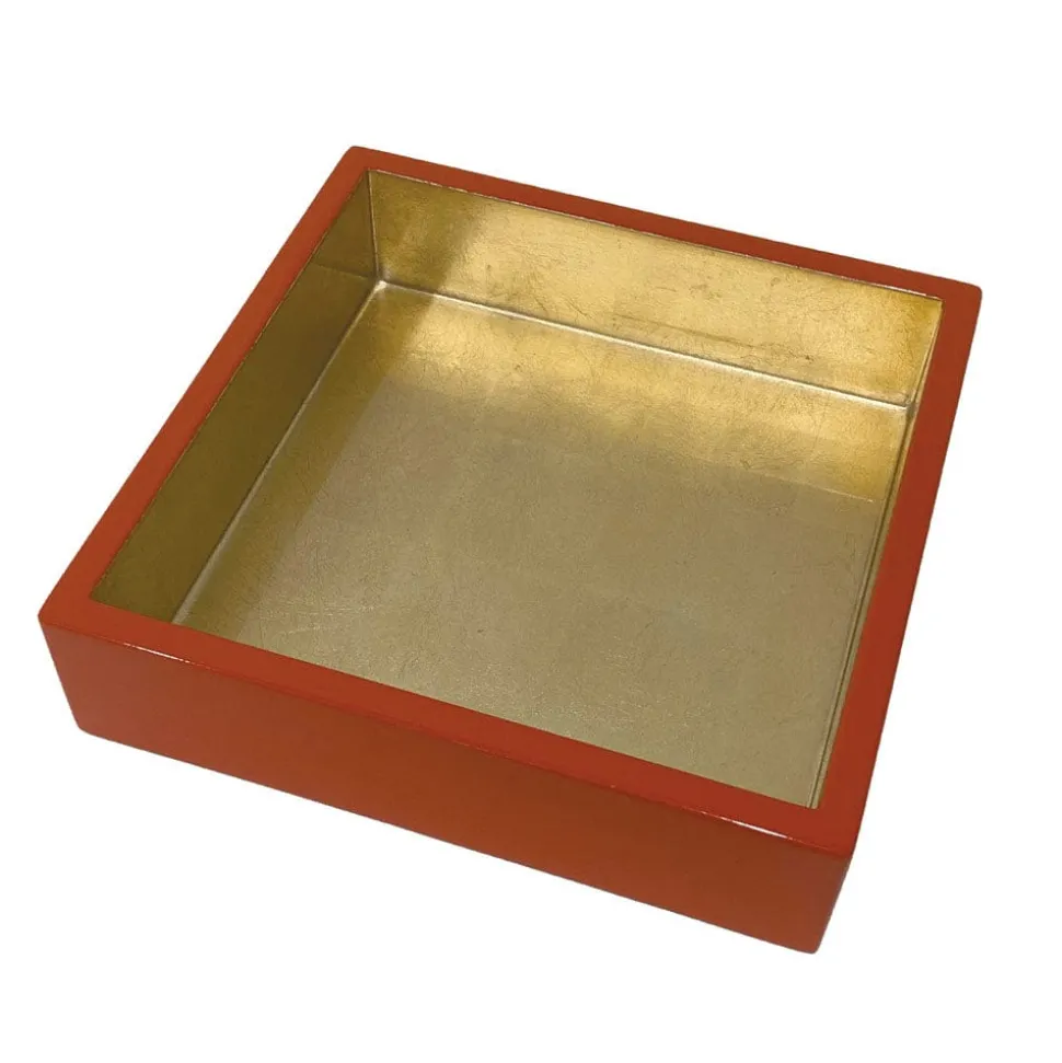 Coral With Gold Lacquer Luncheon Napkin Holders