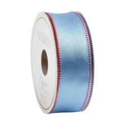 Cornflower & Red Reversible Satin Wired Ribbon - 10 Yard Spool