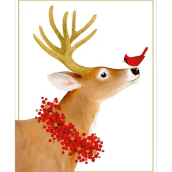Deer And Cardinal Petite Boxed Christmas Cards - includes 15 cards & envelopes