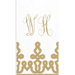 Dessin Passementerie Gold Paper Linen Personalized Guest Towel Napkins