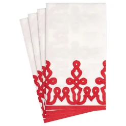Dessin Passementerie Paper Linen Guest Towel Napkins in Red - 12 Per Package