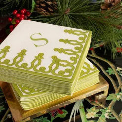 Dessin Passementerie Paper Linen Cocktail Napkins in Moss Green - 15 Per Package