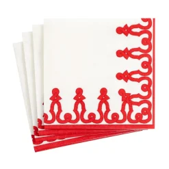 Dessin Passementerie Paper Linen Cocktail Napkins in Red - 15 Per Package