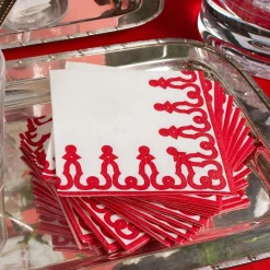 Dessin Passementerie Paper Linen Cocktail Napkins in Red - 15 Per Package