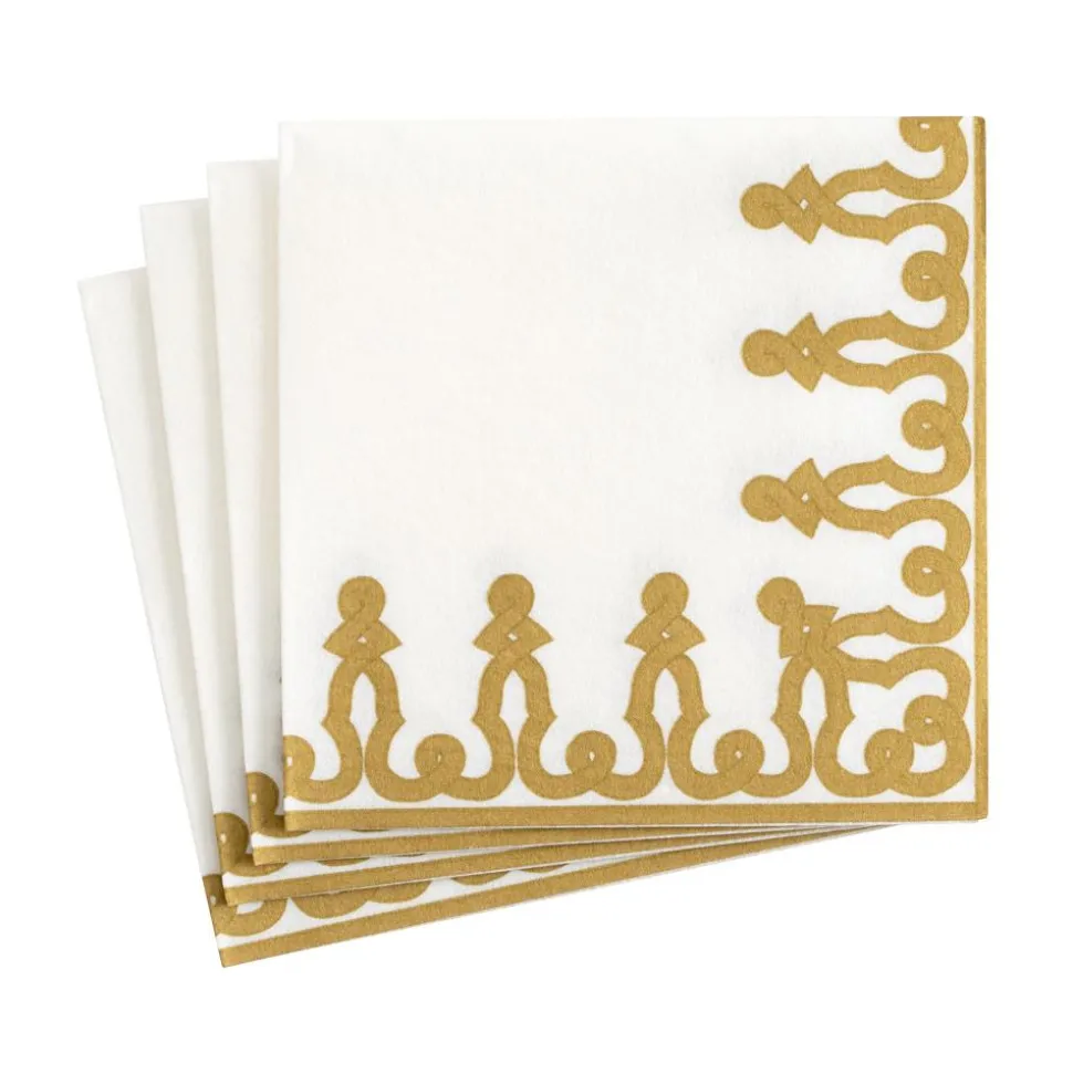Dessin Passementerie Paper Linen Cocktail Napkins in Gold - 15 Per Package