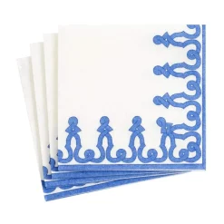 Dessin Passementerie Paper Linen Cocktail Napkins in Riviera Blue - 15 Per Package