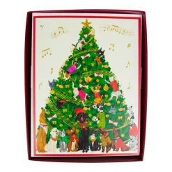 Dogs And Cats Christmas Tree Large Boxed Christmas Cards - includes 15 cards & envelopes