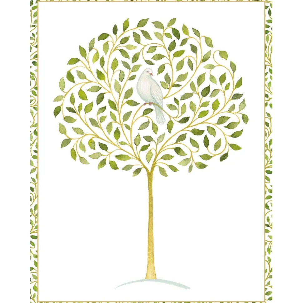 Dove In Olive Tree Foil C-Sized Christmas Cards Pack in Cello - 5 Cards & 5 Envelopes