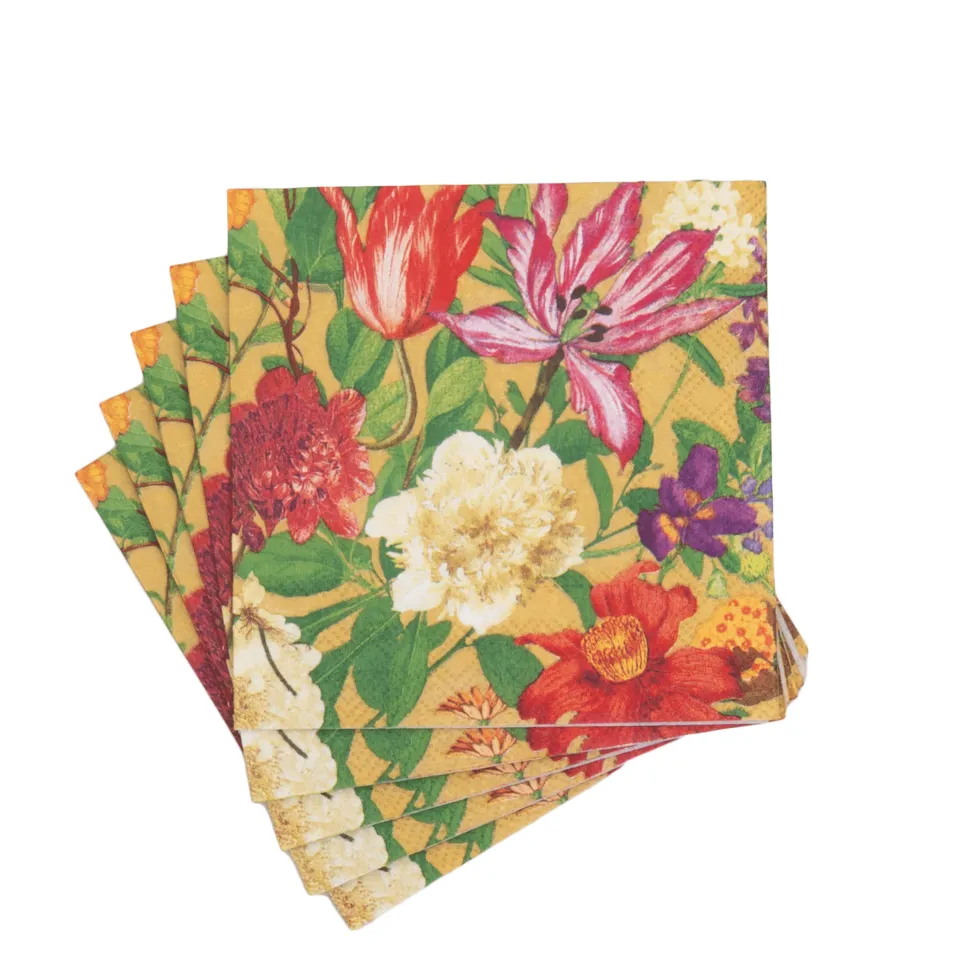 Dutch Floral Gold Cocktail Napkins - includes 20 Cocktail Napkins