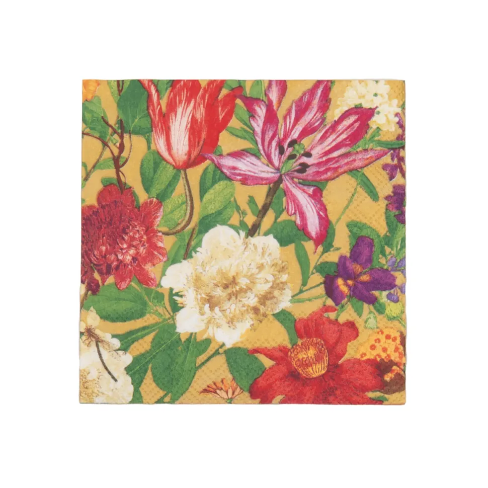 Dutch Floral Gold Cocktail Napkins - includes 20 Cocktail Napkins