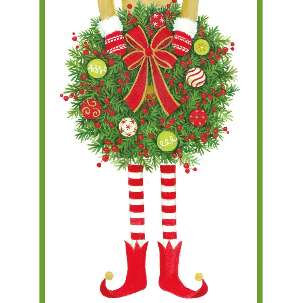 Elf Holding Wreath Small Boxed Christmas Cards - includes 15 cards & envelopes