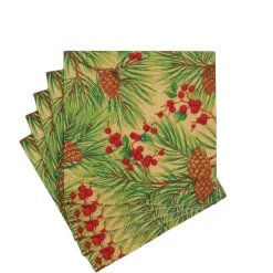 Evergreen and Berries Gold Cocktail Napkins - includes 20 Cocktail Napkins