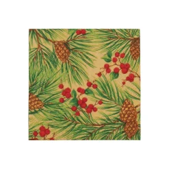 Evergreen and Berries Gold Cocktail Napkins - includes 20 Cocktail Napkins