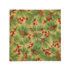 Evergreen and Berries Gold Cocktail Napkins - includes 20 Cocktail Napkins