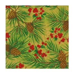 Evergreen And Berries Gold Luncheon Napkins - includes 20 Luncheon Napkins