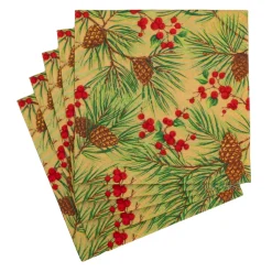 Evergreen And Berries Gold Luncheon Napkins - includes 20 Luncheon Napkins