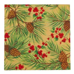 Evergreen And Berries Gold Luncheon Napkins - includes 20 Luncheon Napkins