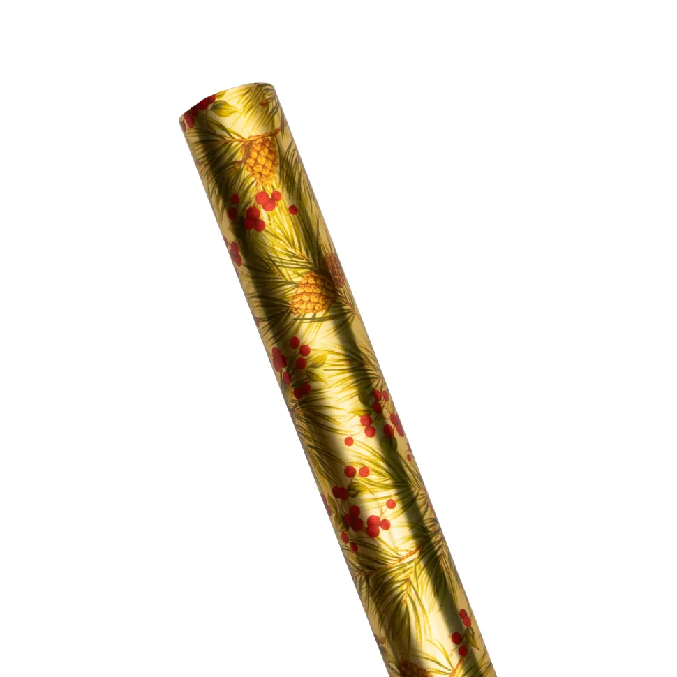 Evergreen And Berries Gold Foil Roll Wrap - includes 1 Roll