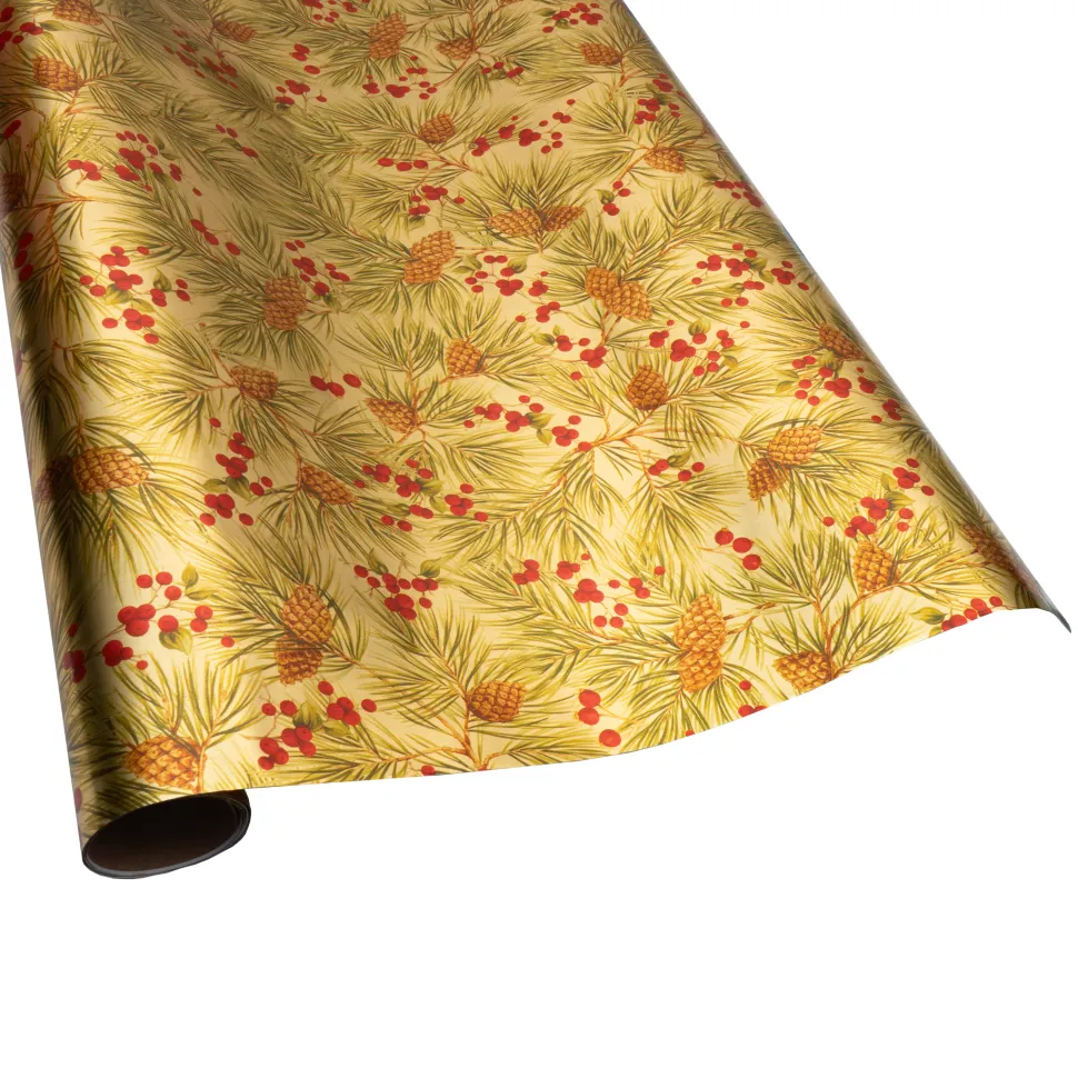 Evergreen And Berries Gold Foil Roll Wrap - includes 1 Roll