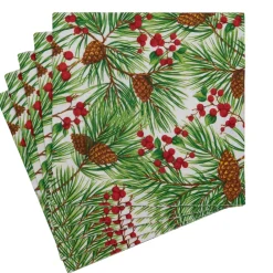 Evergreen and Berries White Dinner Napkins - includes 20 Dinner Napkins