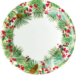 Evergreen And Berries White Paper Dinner Plates - includes 8 Paper Dinner Plates
