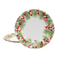 Evergreen And Berries White Paper Dinner Plates - includes 8 Paper Dinner Plates