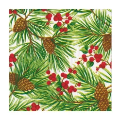 Evergreen And Berries White Luncheon Napkins - includes 20 Luncheon Napkins