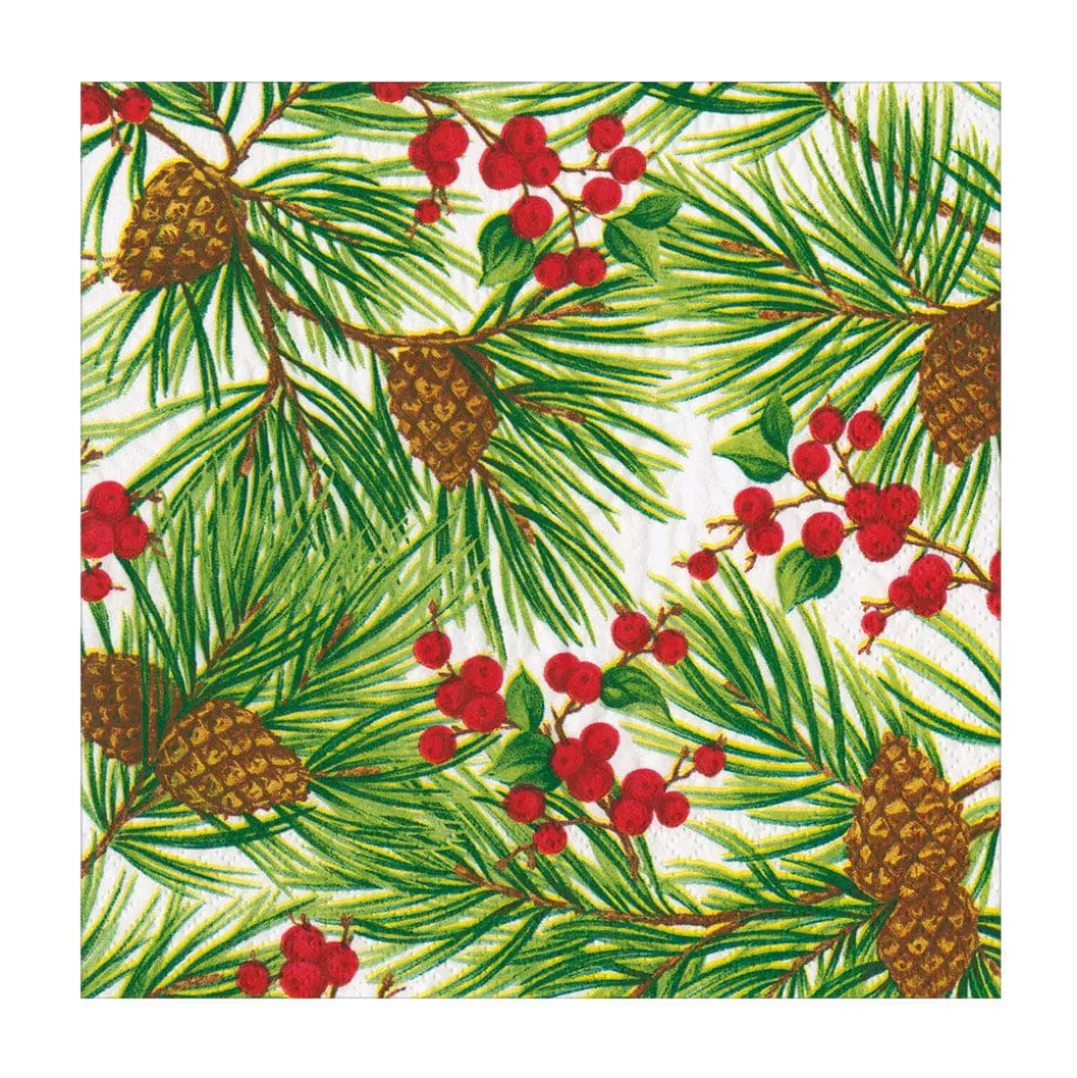 Evergreen And Berries White Luncheon Napkins - includes 20 Luncheon Napkins