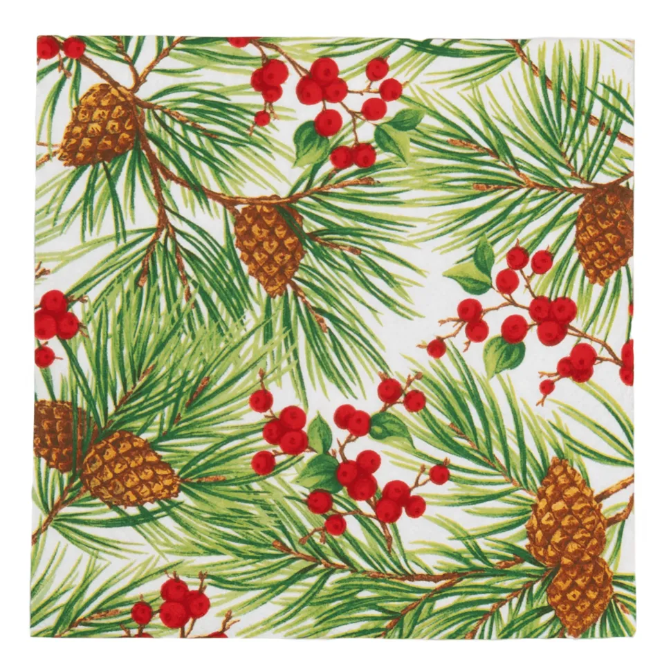 Evergreen And Berries White Luncheon Napkins - includes 20 Luncheon Napkins