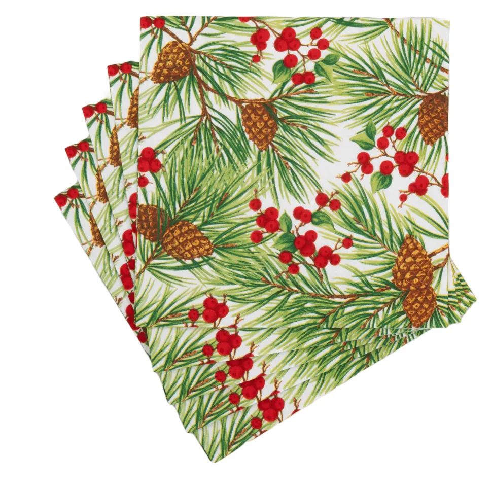 Evergreen And Berries White Luncheon Napkins - includes 20 Luncheon Napkins