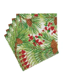 Evergreen and Berries White Cocktail Napkins - includes 20 Cocktail Napkins
