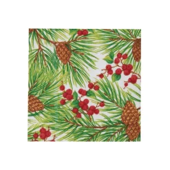 Evergreen and Berries White Cocktail Napkins - includes 20 Cocktail Napkins